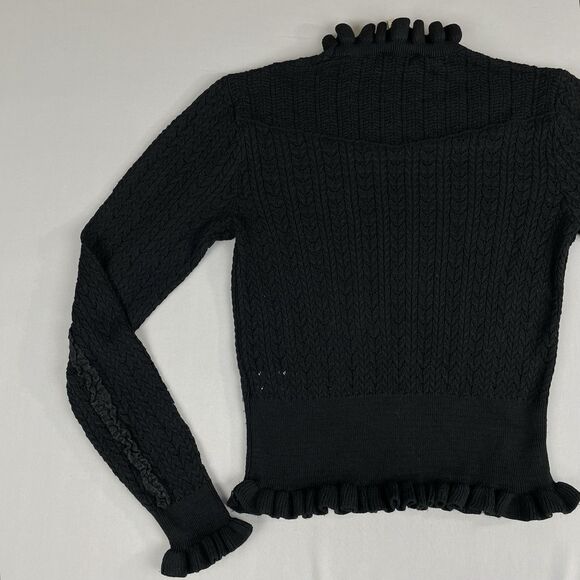 Industry Republic Clothing Ruffle Knit Mock Neck Sweater Women's Med Sheer Black - Picture 6 of 16